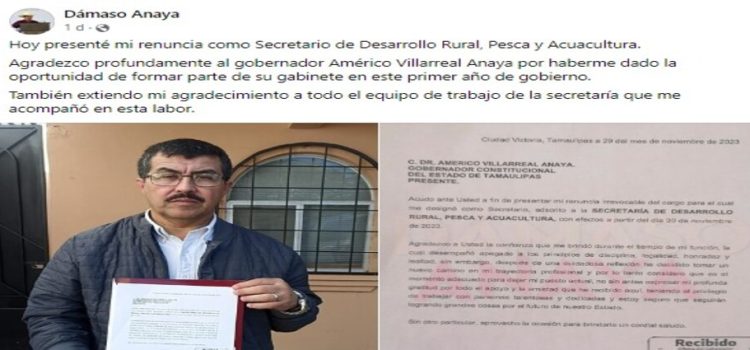 Renuncia el secretario de Desarrollo Rural en Tamaulipas