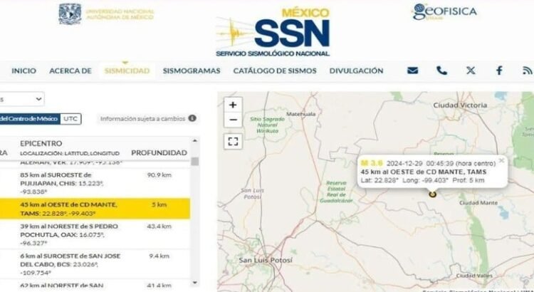 Se registró otro sismo en el estado de Tamaulipas