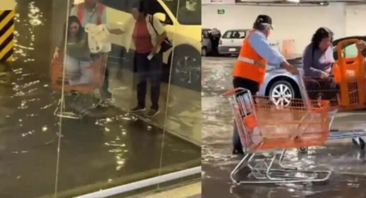 Para que no te mojes te llevan en “carrito de super” hasta tu automóvil