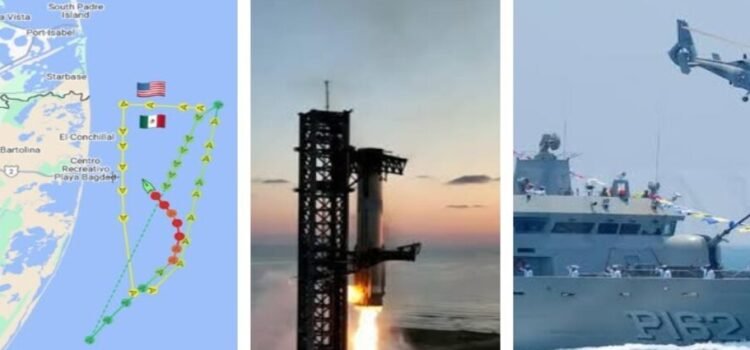 Presencia de buque de SEMAR en costas de Tamaulipas, con el intento ilegal de recuperar basura espacial de SpaceX