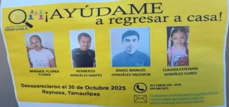 Familia desaparecida desde el 30 de octubre en Reynosa, Tamaulipas; fue encontrada sin vida
